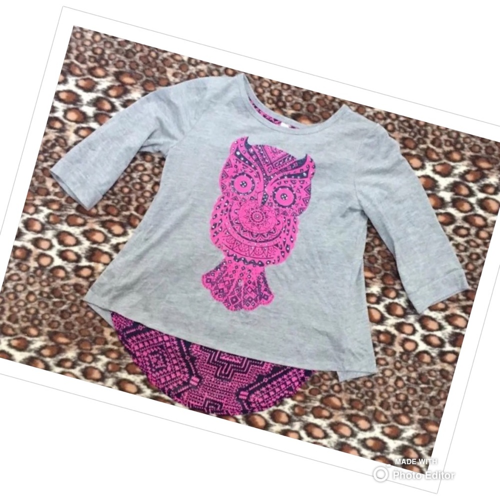 BEAUTEES GIRLS TOP TUNIC OWL CHIFFON SHIRT